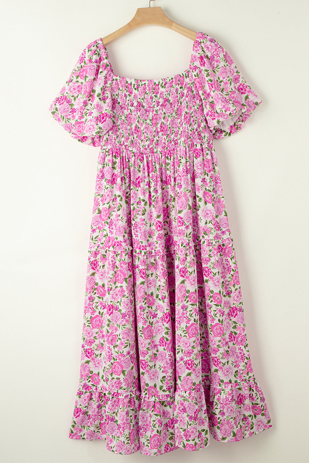 Short Sleeve Floral Print Square Neckline Plus Size Maxi Dress