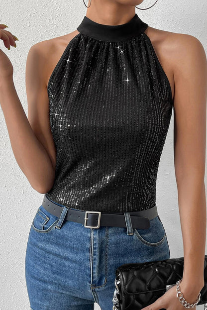 Sleeveless Sequin Halter Top/Tank Top