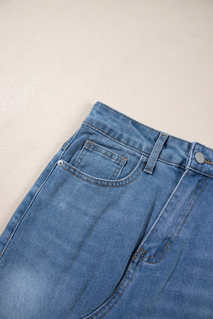 High Rise Denim Blue Jean Midi Skirt