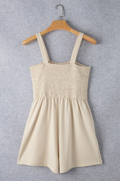 Sleeveless Smocked Beige Romper