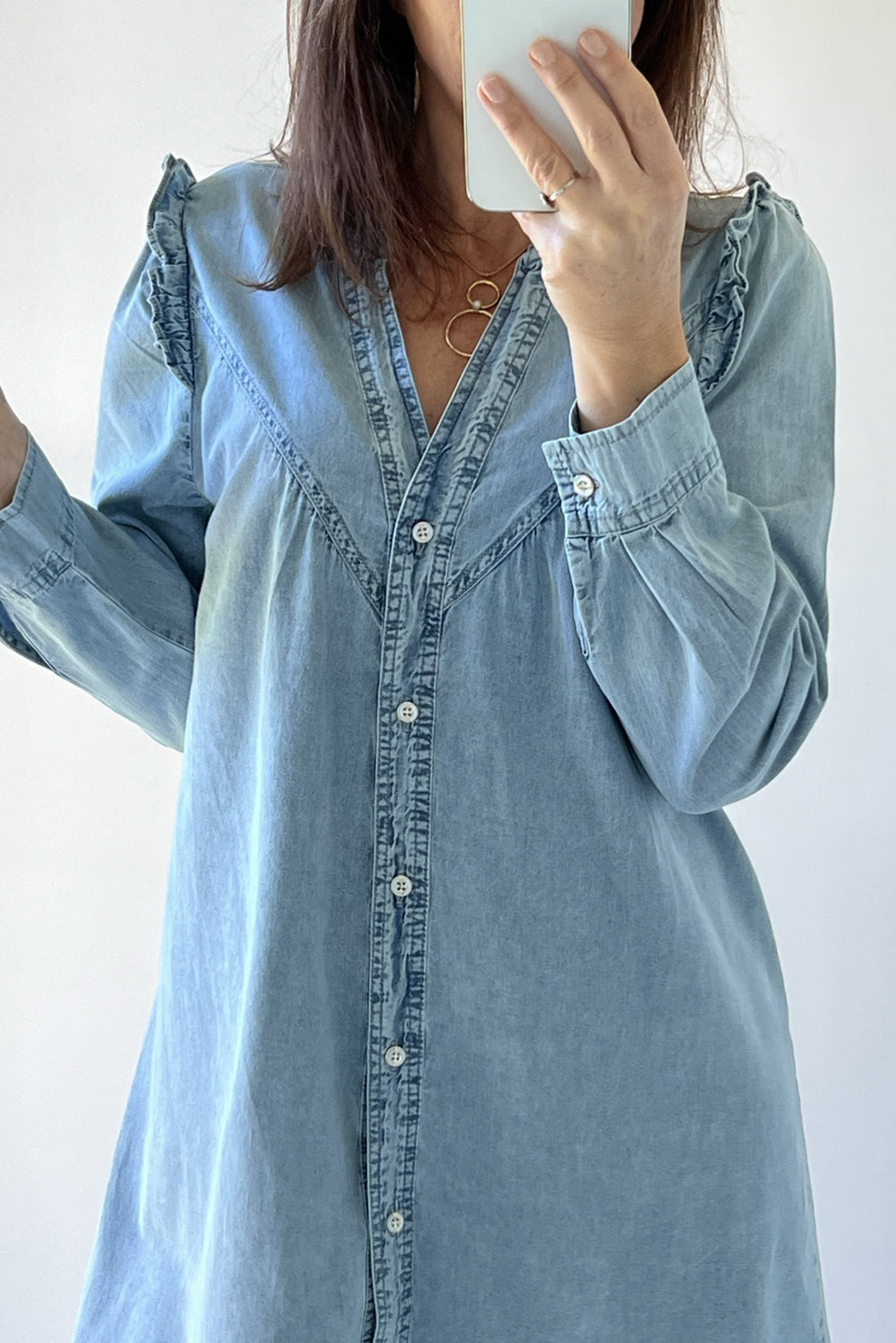 Long Sleeve Button-down Denim Jean Mini Dress