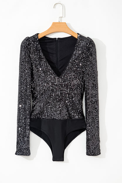 Long Sleeve V-neck Sequin Bodysuit