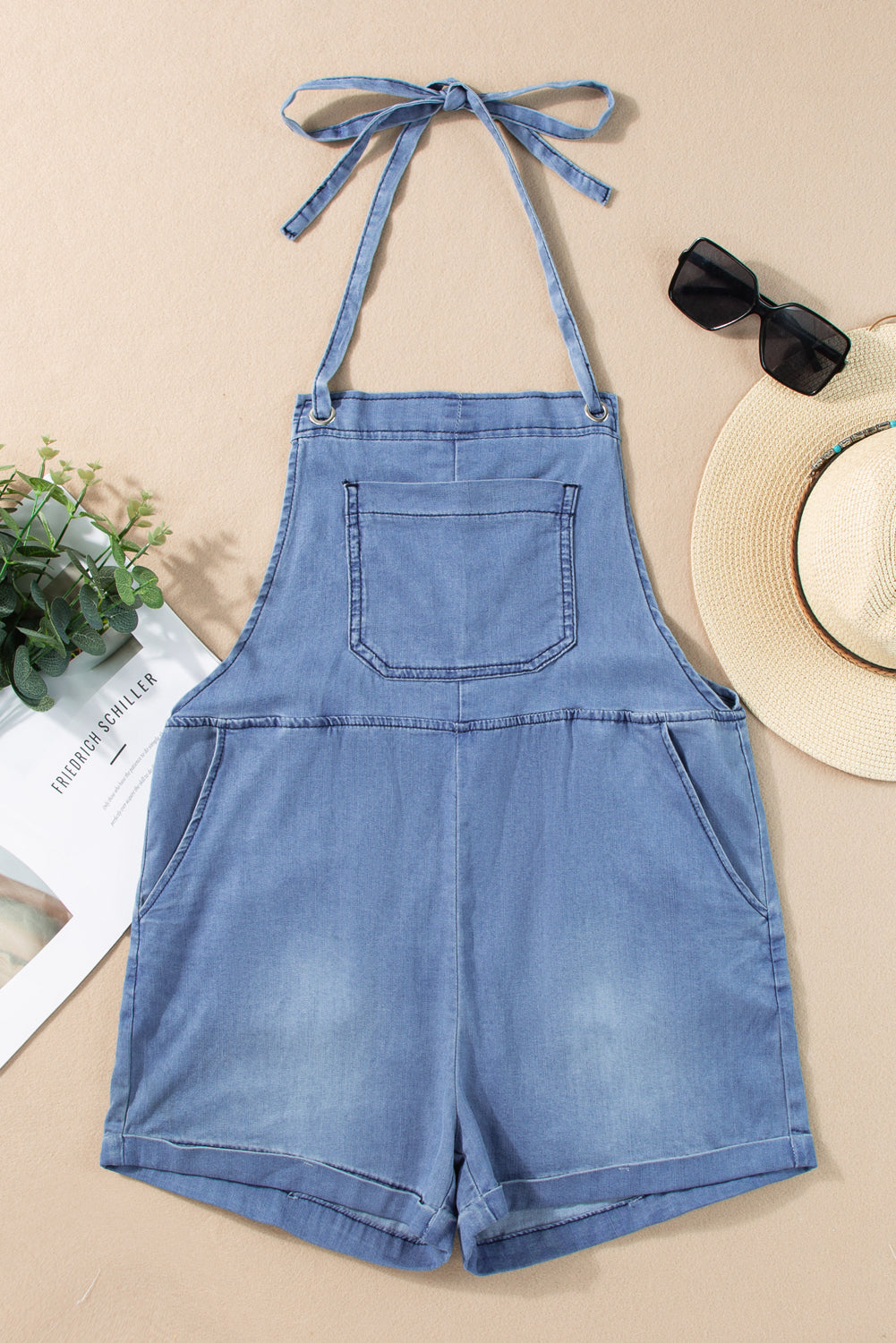 Sleeveless Chambray Denim Blue Jean Romper