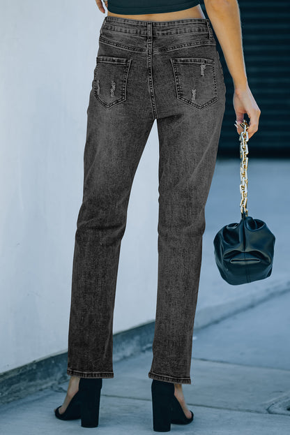 Mid-Rise Distressed Black Denim Jeans