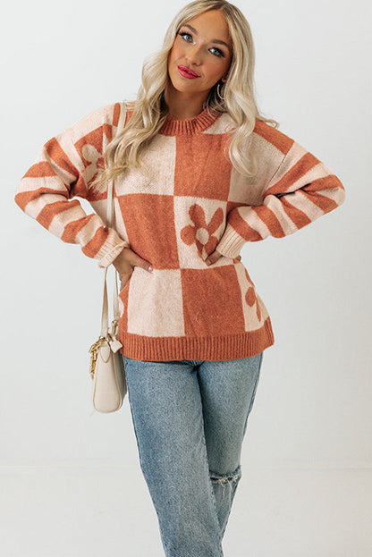 Long Sleeve Crew Neck Colorblock Sweater