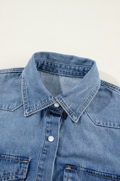 Long Sleeve Button-down Denim Blue Jean Shirt