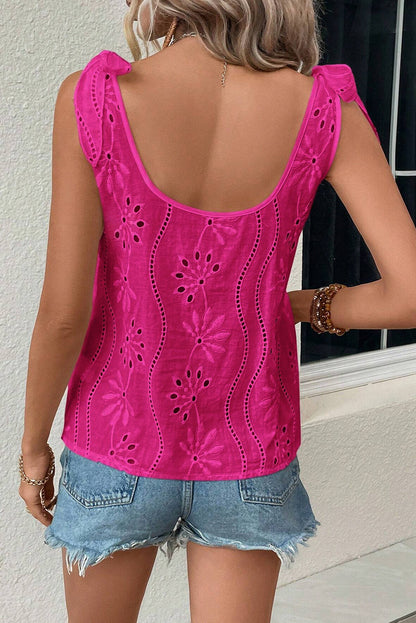 Sleeveless V-neck Floral Embroidery Tank Top