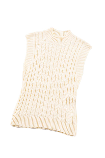 Cap Sleeve Off White Cable Knit Sweater