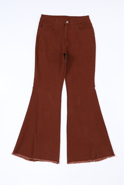 Mid-Rise Raw Hem Flare Jeans