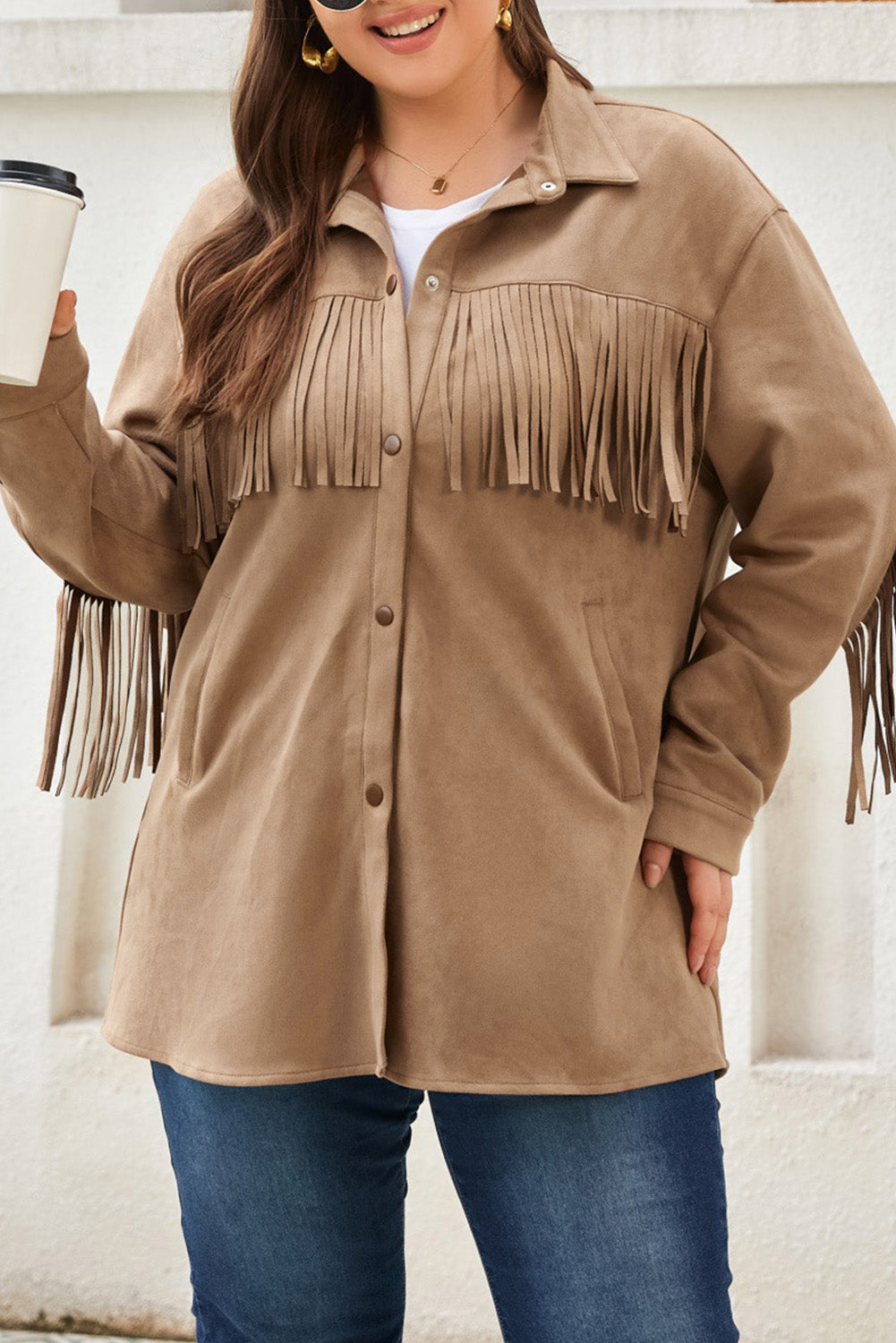 Long Sleeve Button-down Fringe Jacket