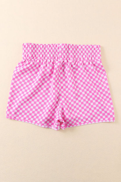 High Rise Elastic Waist Checkered Casual Shorts