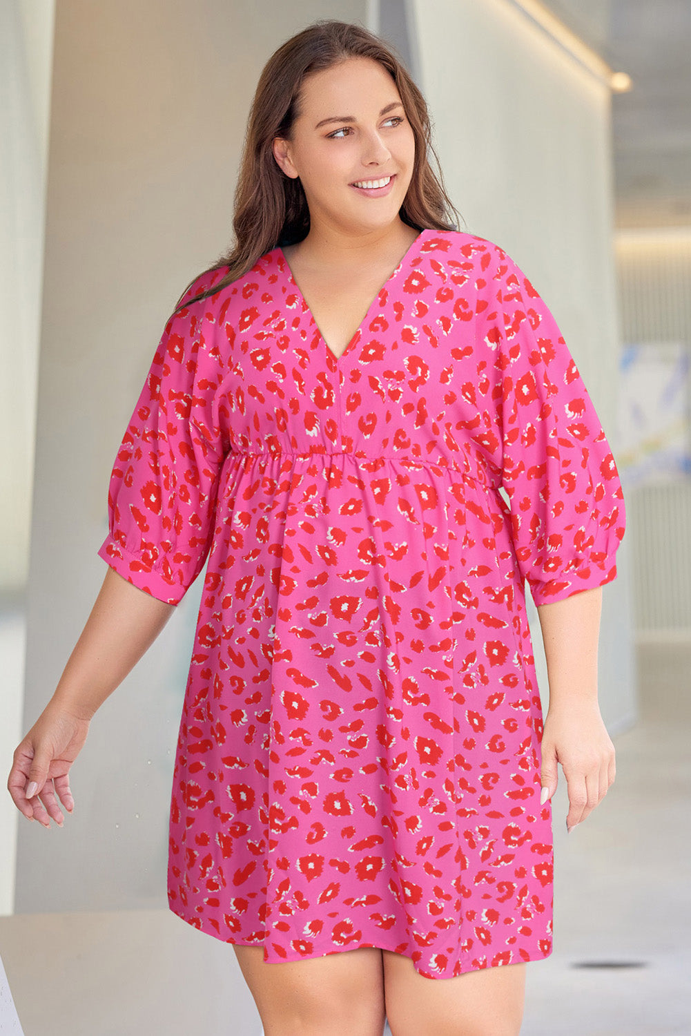 Plus Size Short Sleeve Floral Print Mini Dress