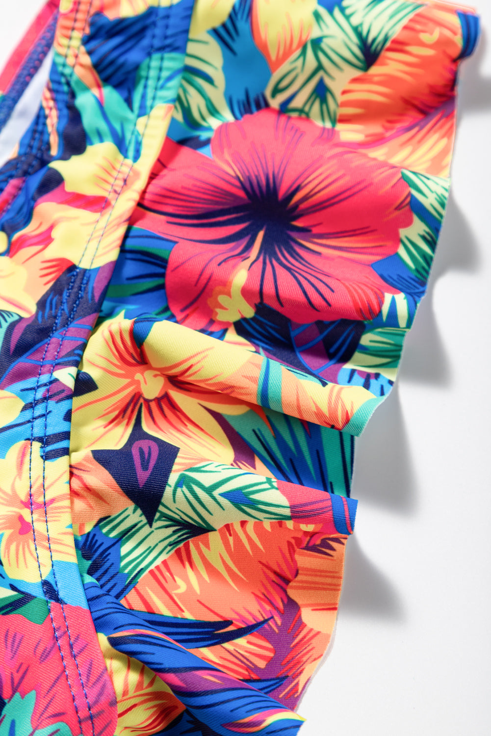 Two-piece Solid Bottom Floral Print Top Swimsuit