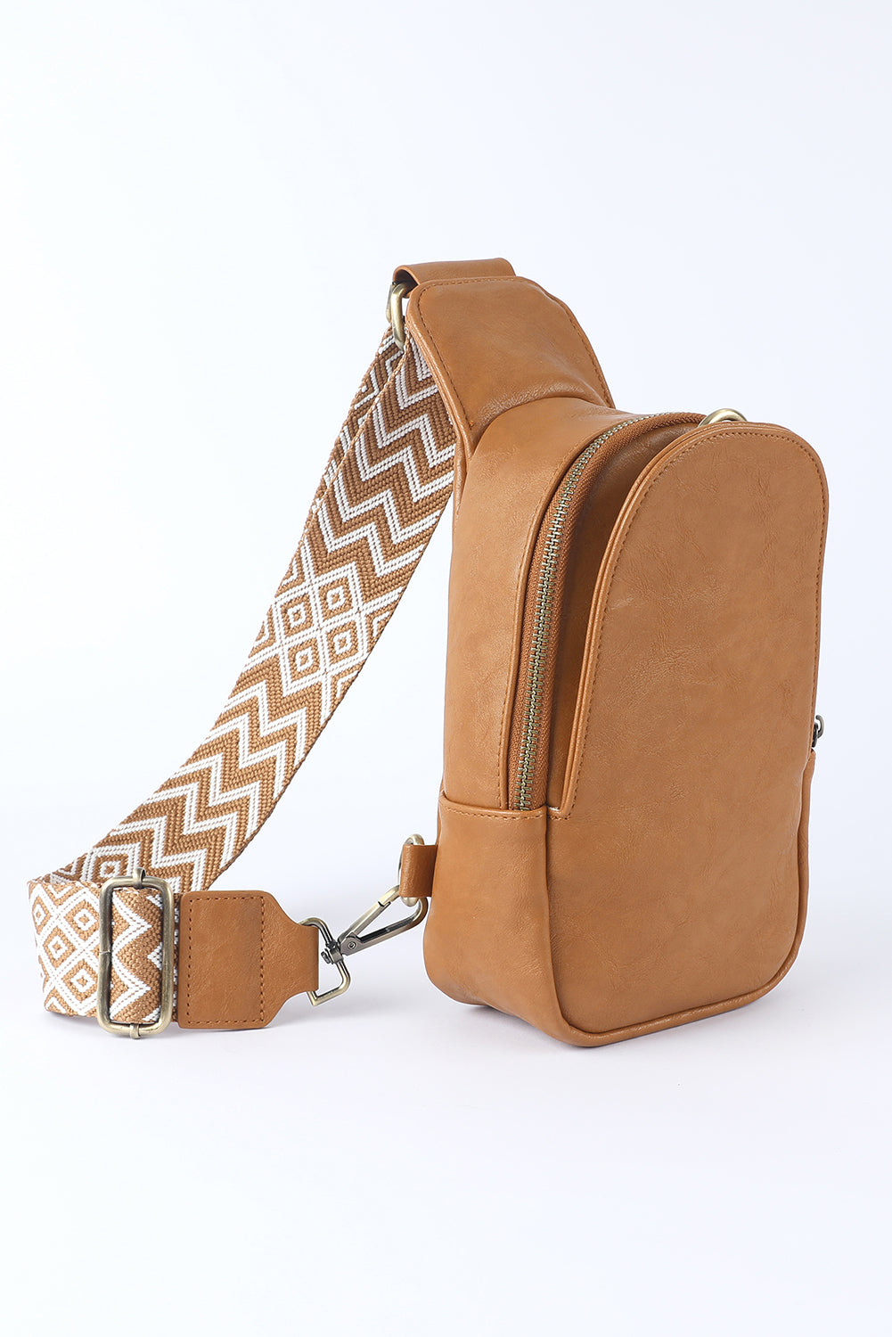 Brown Faux Leather Zip Around Crossbody Sling Bag