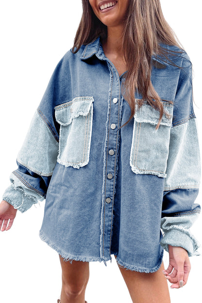 Long Sleeve Button-down Colorblock Denim Jean Jacket/Shirt