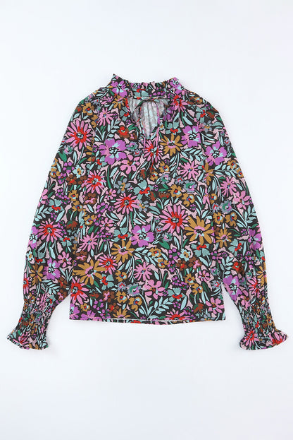 Long Sleeve Floral Print V-neck Top