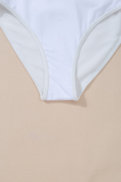 One-piece High Waisted White V-neck Swimsuit