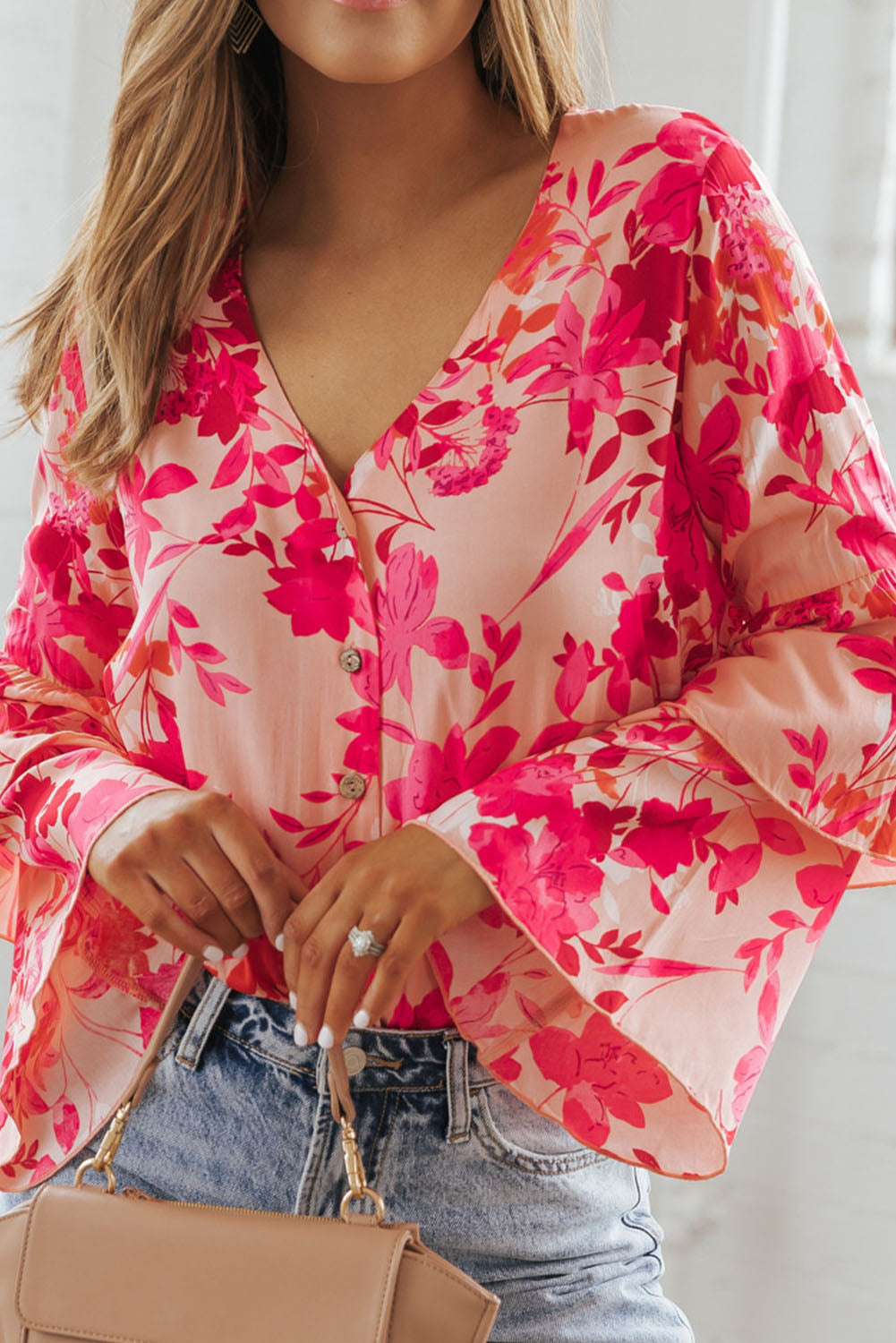 Long Sleeve Floral Print V-neck Bodysuit