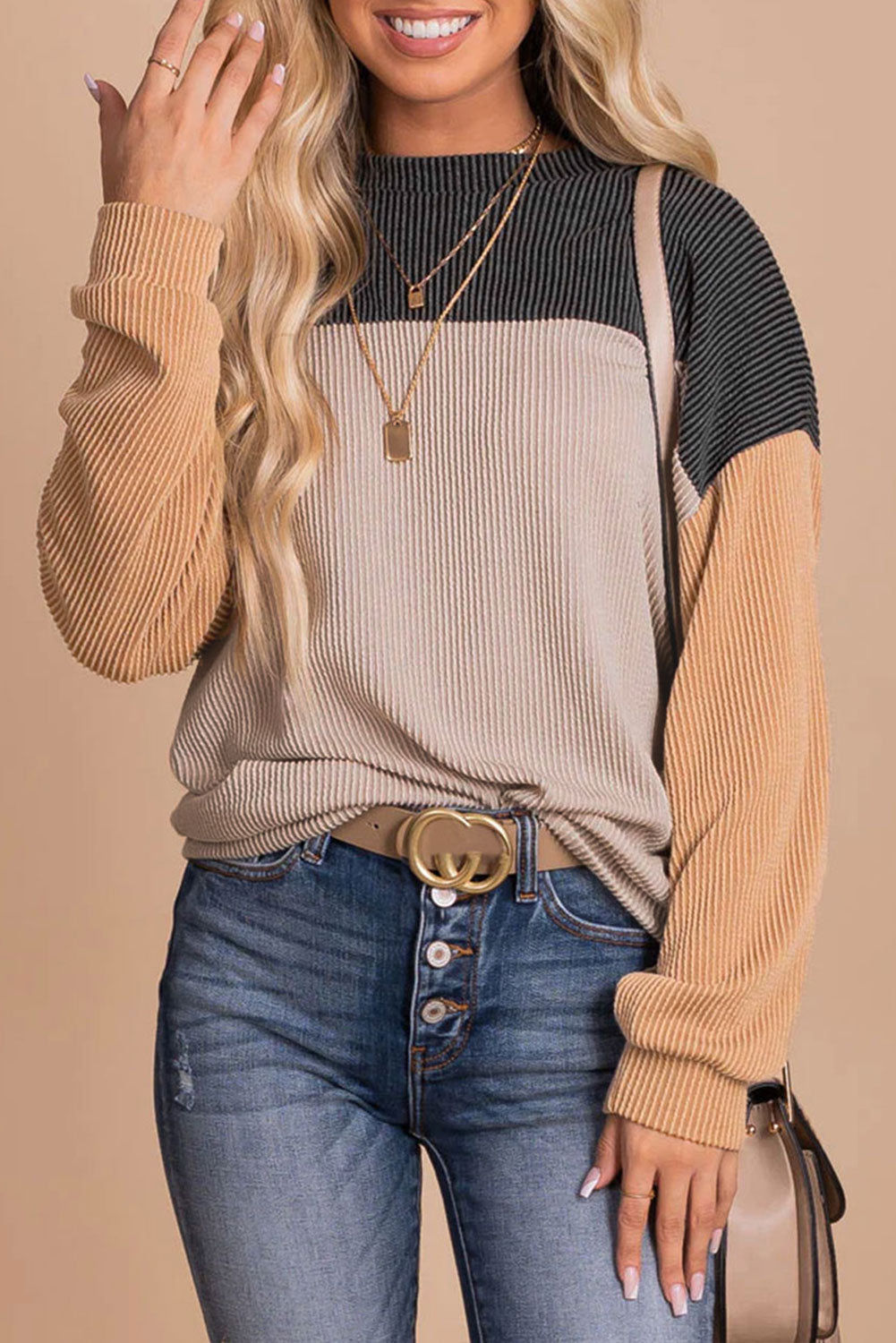 Long Sleeve Crew Neck Colorblock Sweater