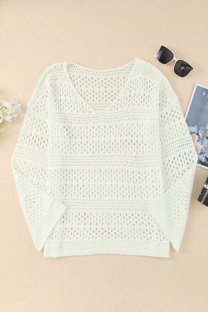 Long Sleeve Loose Knit Crochet Beach Cover-up