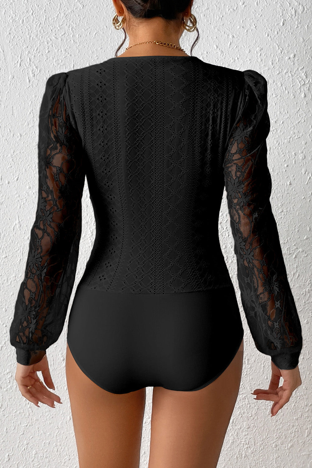 Long Sleeve Pointelle Knit Black Bodysuit