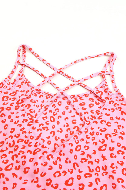 Sleeveless Pink Leopard Print Strappy Tank Top