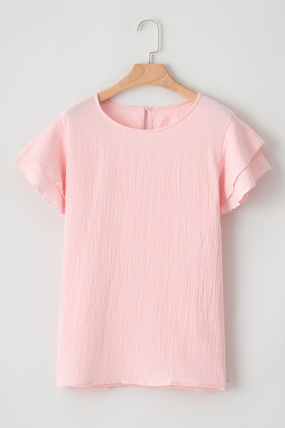 Flutter Sleeve Ribbed Blush Pink Top