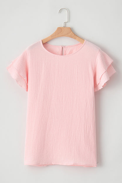 Flutter Sleeve Ribbed Blush Pink Top