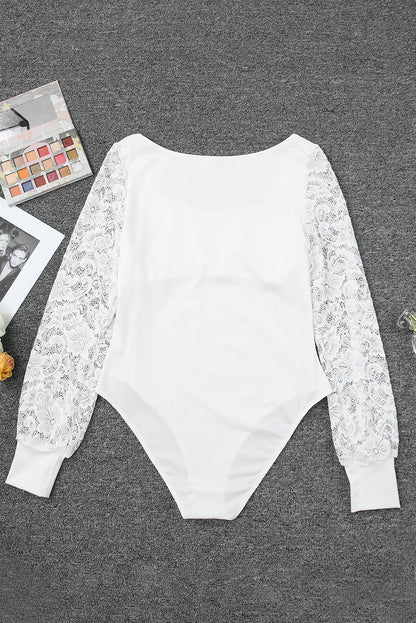 Long Sleeve White Lace Bodysuit