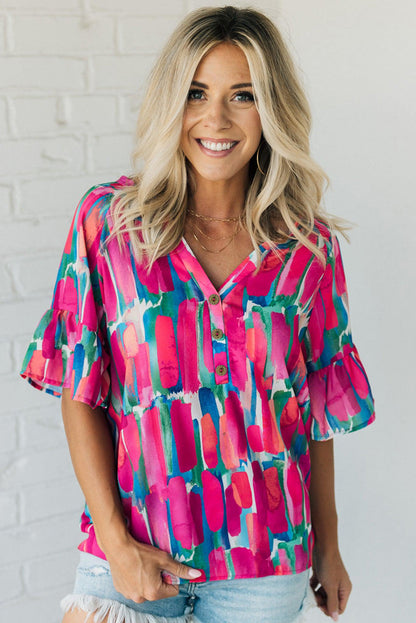 Half Sleeve Button-Down Top