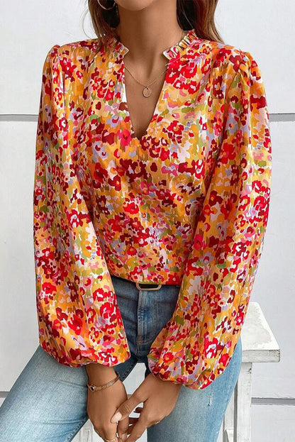 Long Sleeve Floral Print V-neck Top