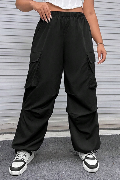 Black Plus Size Multi-pocket Elastic Waist Cargo Pants