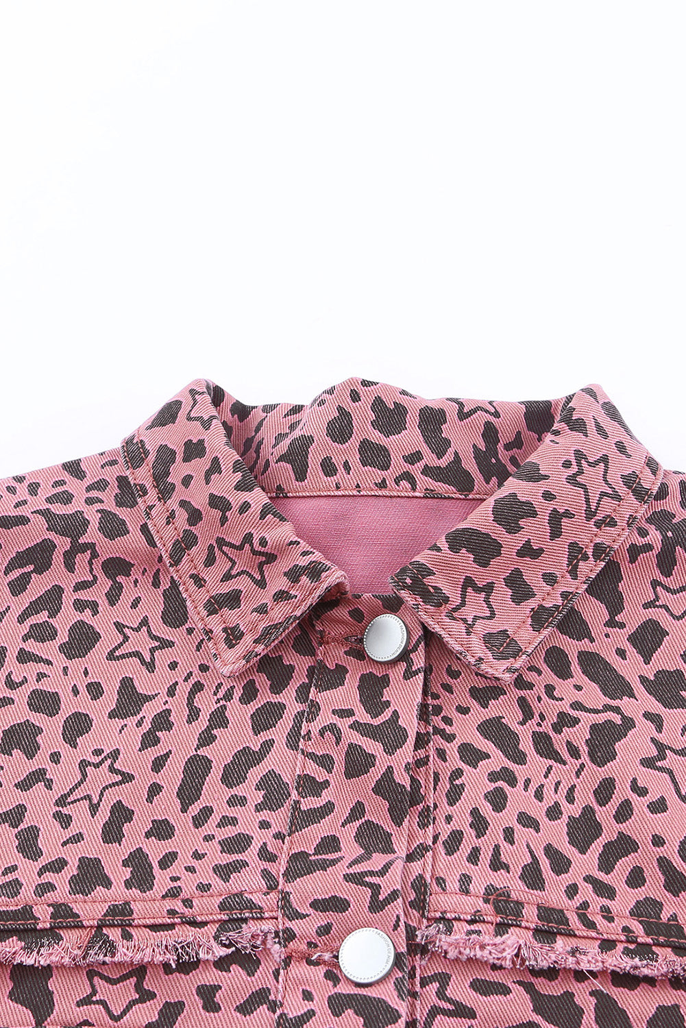 Long Sleeve Button-down Pink Leopard Print Denim Jean Jacket