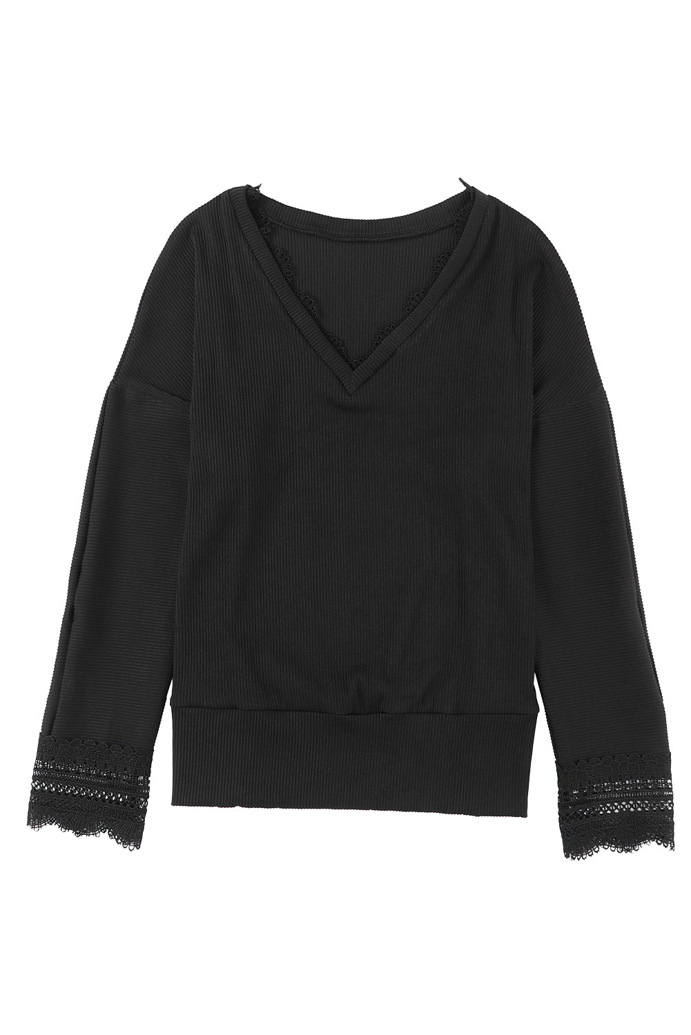 Long sleeve V-neck Ribbed Lacey Sweater