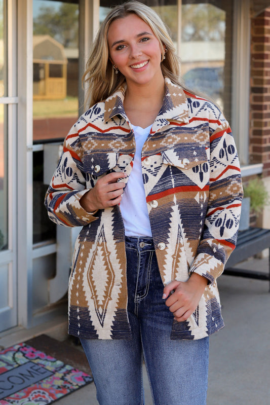 Long Sleeve Southwest Aztec Print Button-down Jacket