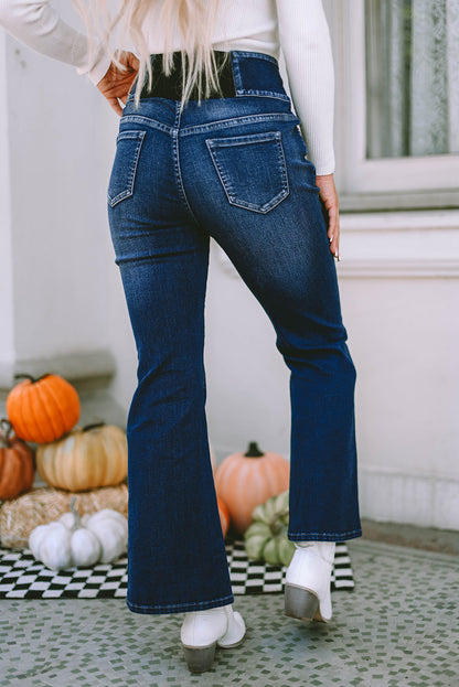 Mid Rise Flared Leg Button-Fly Blue Jeans