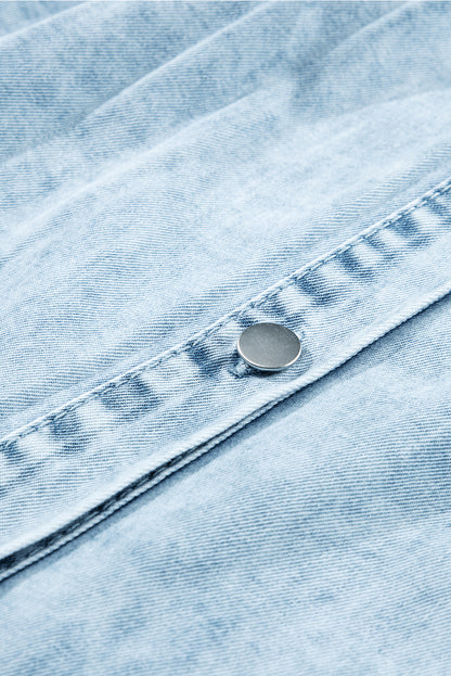 Short Sleeve Button-Down Denim Blue Jean Mini Dress