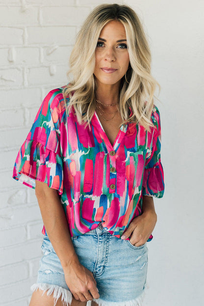 Half Sleeve Button-Down Top