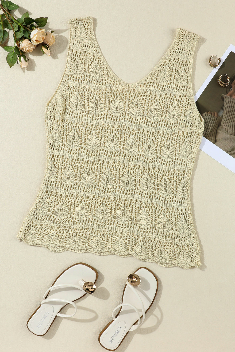 Sleeveless Loose Knit Tank Top Cover-up