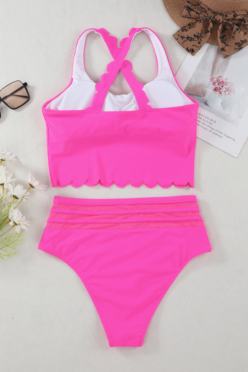 Two-piece High-Cut Pink Scalloped Swimsuit