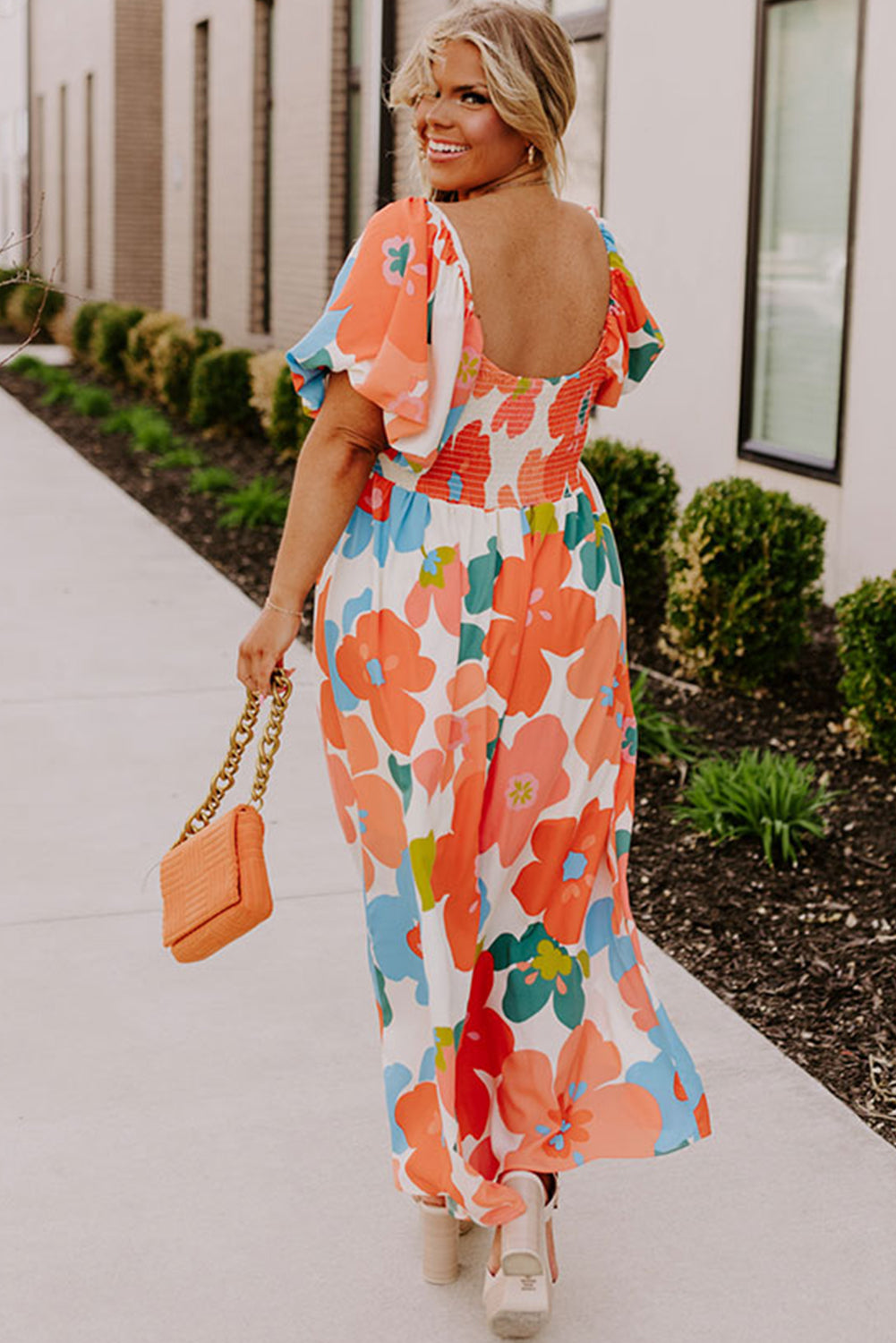 Short Sleeve Floral Print Maxi Dress