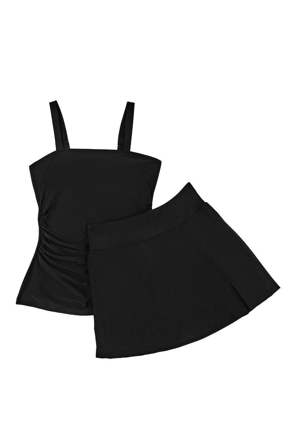 Sleeveless Black Solid Square Neck Tankini Swimsuit