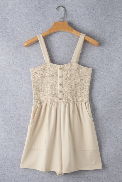 Sleeveless Smocked Beige Romper