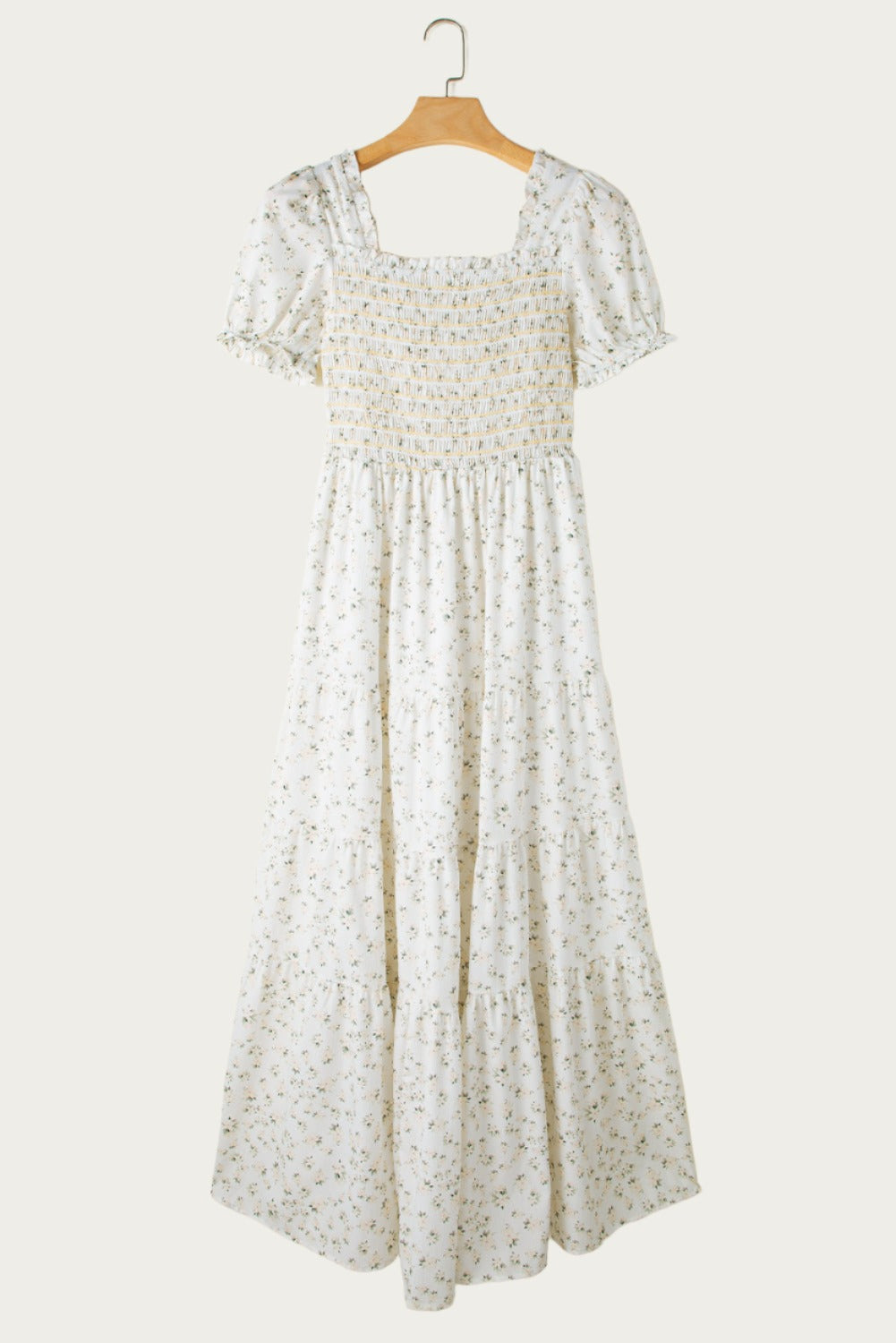 Short Sleeve White Floral Print Maxi Dress