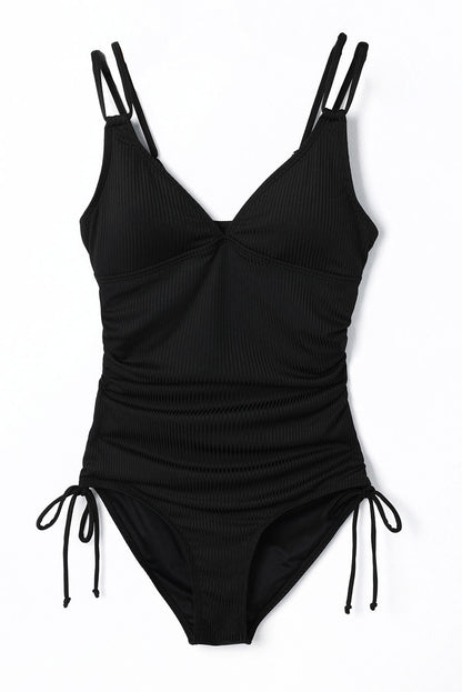 One-Piece Deep V-neck Black Swimsuit