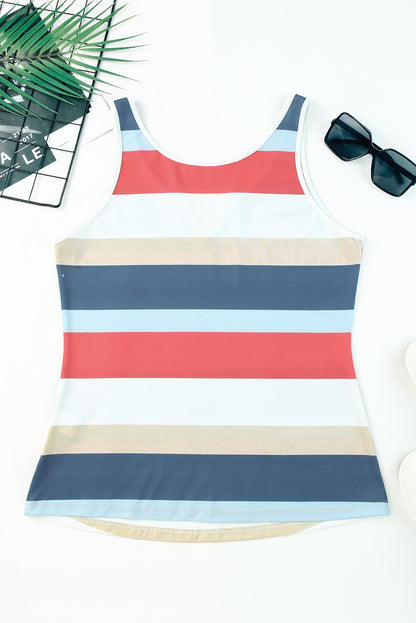 Sleeveless Split V-neck Striped Tank Top