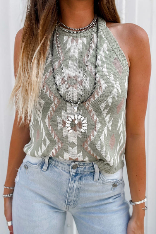 Sleeveless Aztec Print Sweater