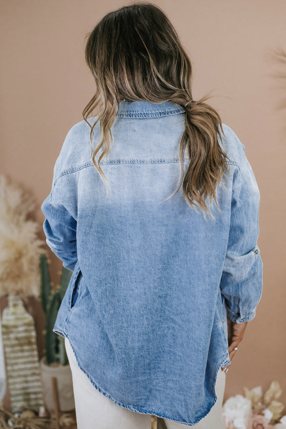 Long Sleeve Button-down Denim Jean Shirt