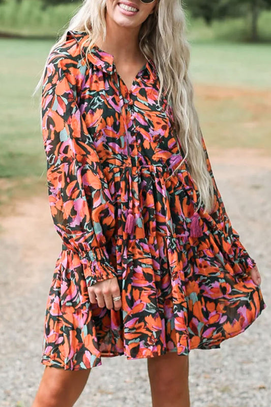 Long Sleeve Floral Print Mini Dress