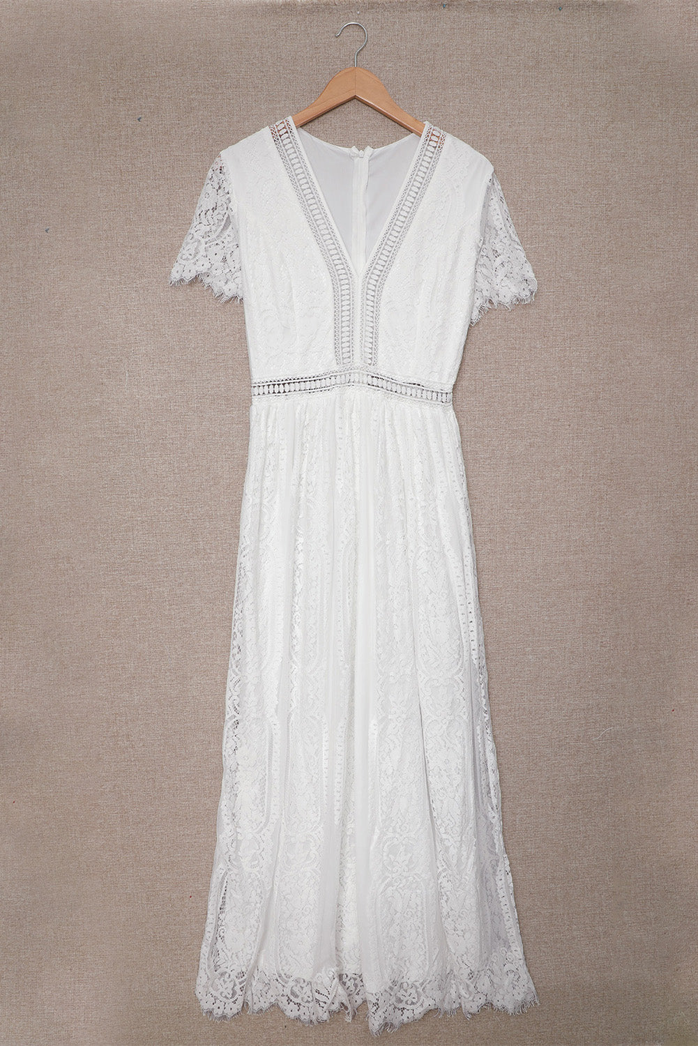 Short Sleeve Eyelash Lace White Maxi dress